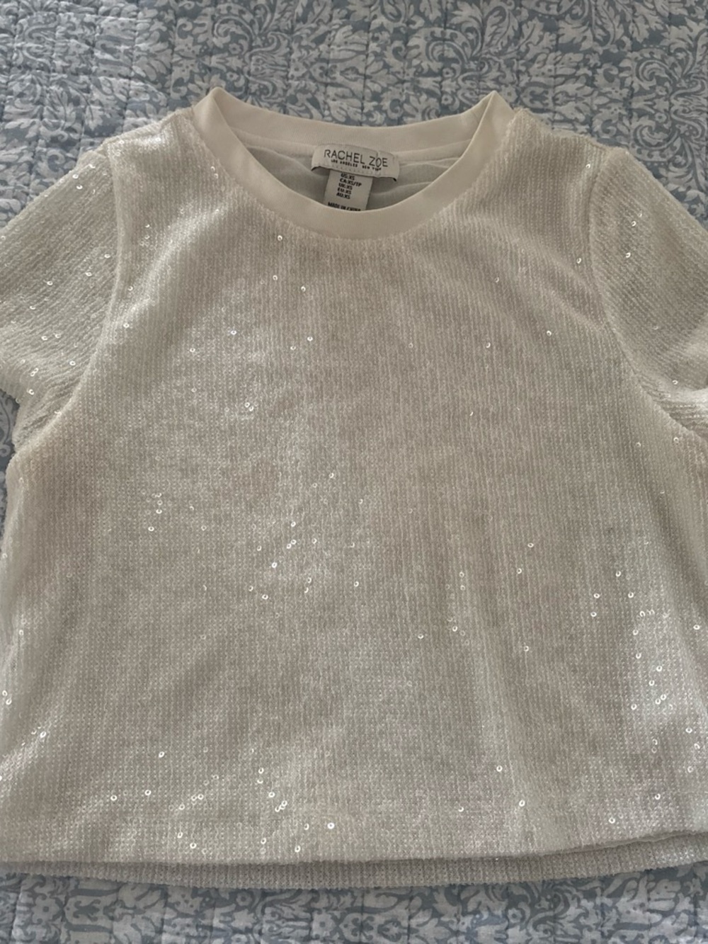Rachel Zoe Ivory Sequin Short Sleeve Tee